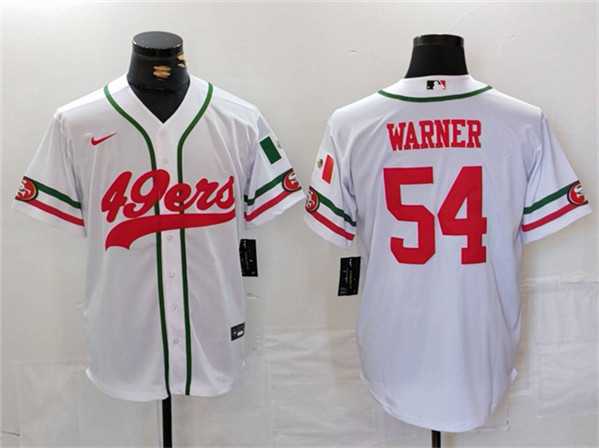 Men%27s San Francisco 49ers #54 Fred Warner White With Patch Cool Base Stitched Baseball Jersey